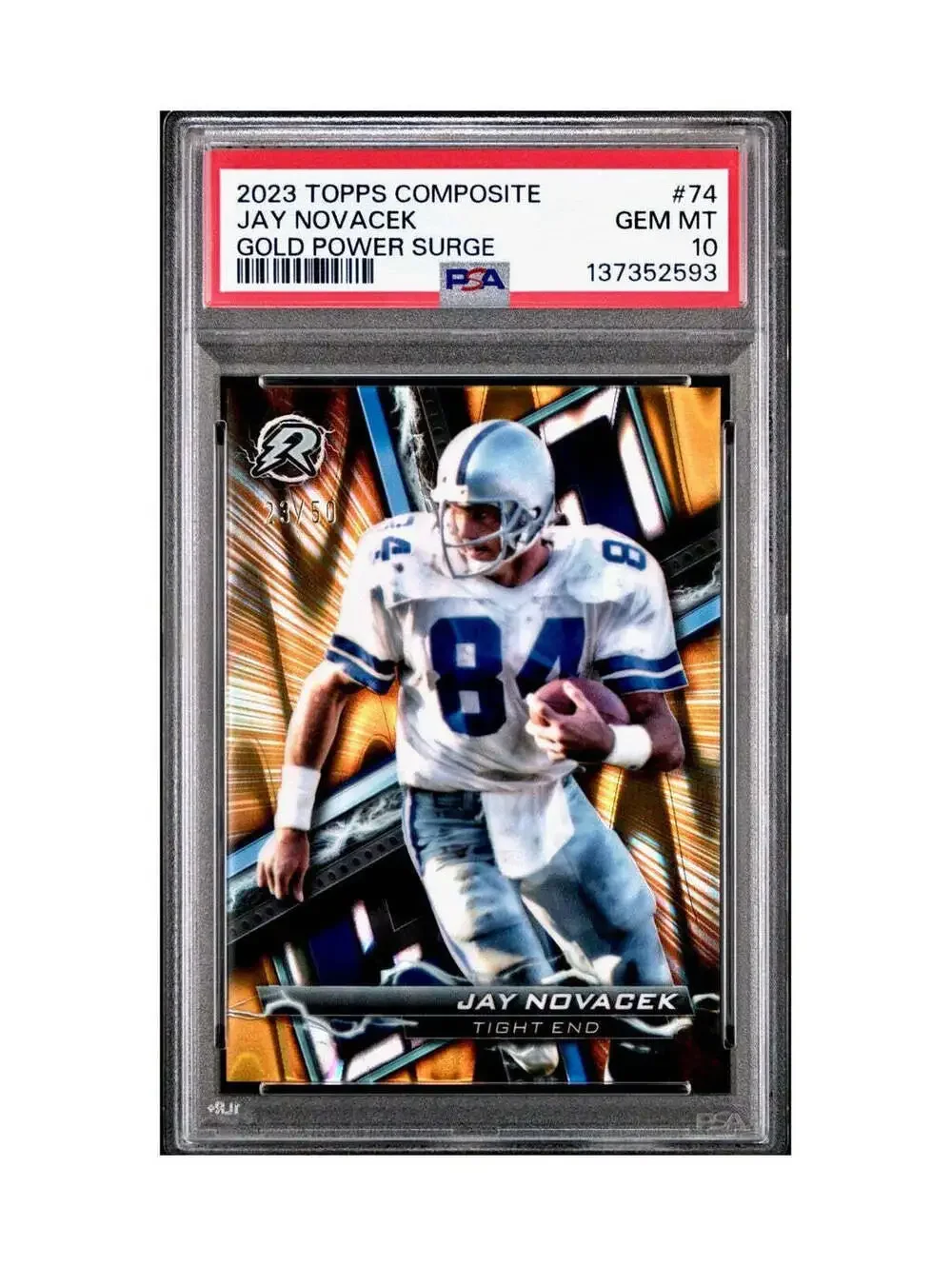 Jay Novacek 2023 Topps Resurgence 23/50 #74 Gold Power Surge PSA 10 Gem Mint